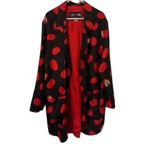 Vintage Gene Ewing Jacket Womens Small Black Red Silk Art Blazer Kimono 90s